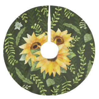 Saia Para Árvore De Natal De Poliéster Plantas Sunflower Herbs Deixa Padrão De Aquarela