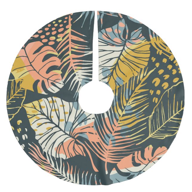 Saia Para Árvore De Natal De Poliéster Plantas tropicais: padrão abstrato artístico. (Frente)