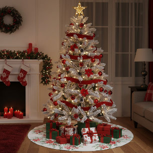 Saia Para Árvore De Natal De Poliéster Poinsettia aquarela e folhagens