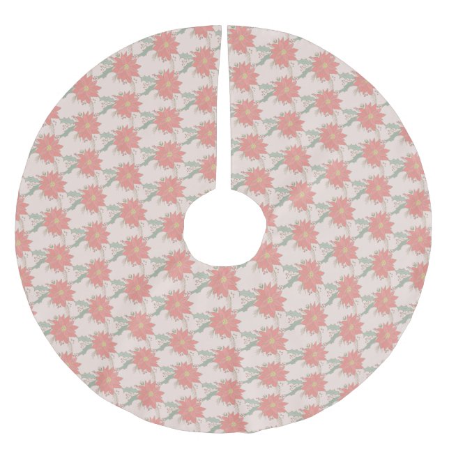 Saia Para Árvore De Natal De Poliéster Poinsettia e Holly sprays (Frente)