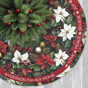 Saia Para Árvore De Natal De Poliéster Poinsettia Red Green Pine Festivo Palavras de Nata