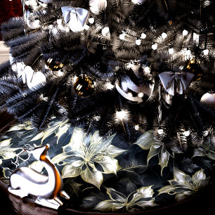 Saia Para Árvore De Natal De Poliéster Poinsettia Silver Pulverizada