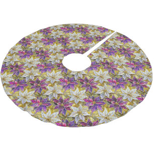 Saia Para Árvore De Natal De Poliéster Poinsettias de Natal Rosa Roxo Dourado Branco