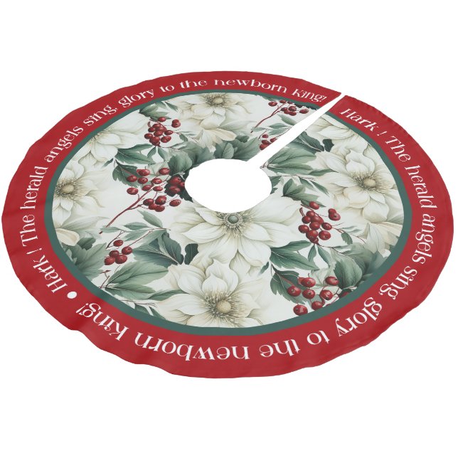 Saia Para Árvore De Natal De Poliéster Pointsettia de Natal Branco Verde Vermelho (Inclinado)