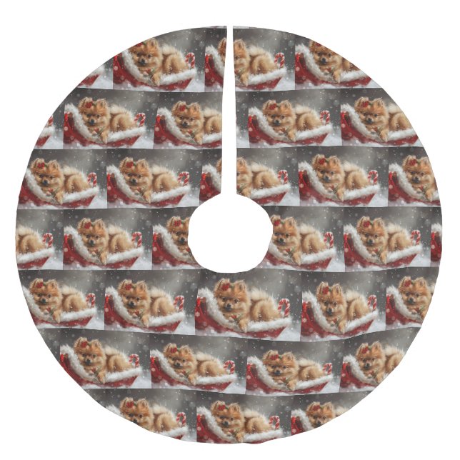 Saia Para Árvore De Natal De Poliéster Pomerânia de Cachorro Festivo (Frente)