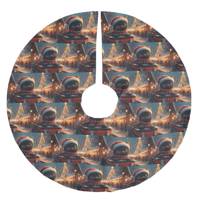 Saia Para Árvore De Natal De Poliéster Porta copos do Cilindro Negro (Frente)