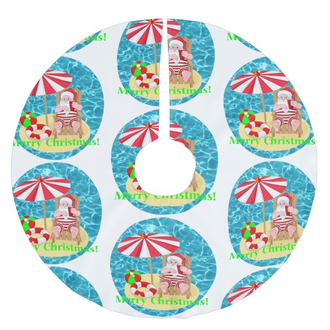 Saia Para Árvore De Natal De Poliéster praia santa claus (Frente)