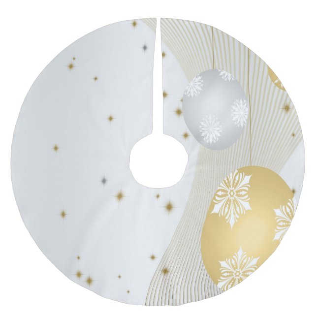 Saia Para Árvore De Natal De Poliéster Prata e Dourado (Frente)