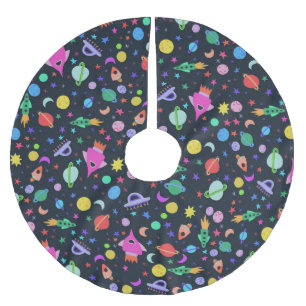 Saia Para Árvore De Natal De Poliéster Preciso Do Padrão De Foguete De OVNI De Espaço S