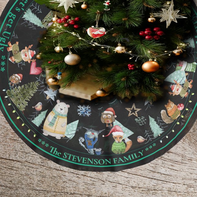 Saia Para Árvore De Natal De Poliéster Preguiçoso e doce Preguiçoso Pêtamo (Ugly Sweater Christmas cute Animals Tree Skirt)