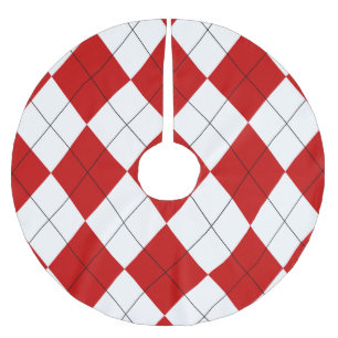 Saia Para Árvore De Natal De Poliéster Preppy Argyle Tartan Diamond Xadrez Vermelho Branc