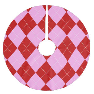 Saia Para Árvore De Natal De Poliéster Preppy Argyle Tartan Diamond Xadrez Vermelho Rosa