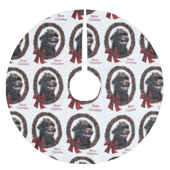 Saia Para Árvore De Natal De Poliéster Presentes de Natal Labradoodle (Frente)