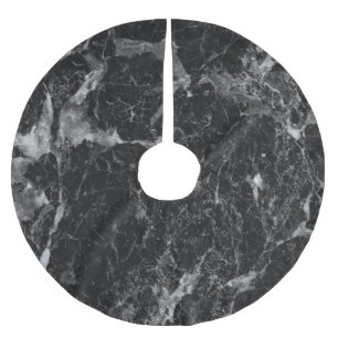 Saia Para Árvore De Natal De Poliéster Preto Branco e Mármore Prateado Moderno Glamour Te