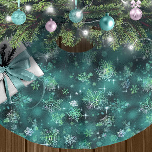 Saia Para Árvore De Natal De Poliéster Prettiest Snowflakes Green ID846