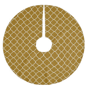 Saia Para Árvore De Natal De Poliéster Quatrefoil Branco Dourado Chic