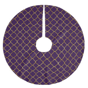 Saia Para Árvore De Natal De Poliéster Quatrefoil Dourado e roxo