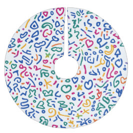 Saia Para Árvore De Natal De Poliéster Rabisco divertido formas vibrantes coloridas