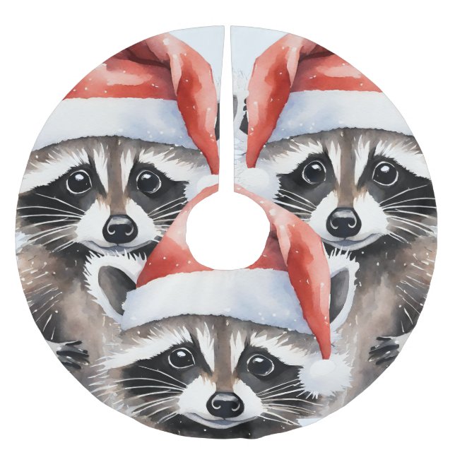 Saia Para Árvore De Natal De Poliéster Raccoon Christmas (Frente)