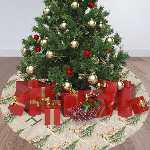 Saia Para Árvore De Natal De Poliéster Raposa fofa  Tapete de árvore de Natal em bege com