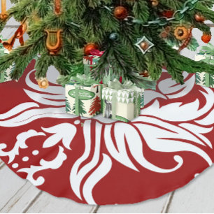 Saia Para Árvore De Natal De Poliéster Red and White Floral Damask Feliz Natal