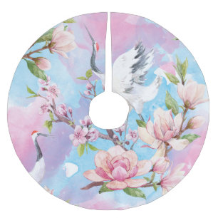 Saia Para Árvore De Natal De Poliéster Red Crane Watercolor - Japão