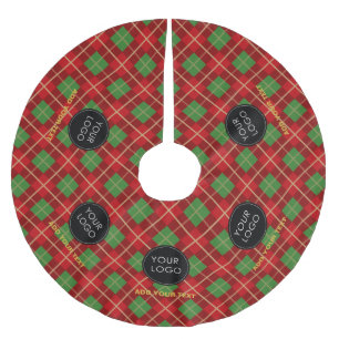 Saia Para Árvore De Natal De Poliéster Red Custom Logo Company Business Xadrez Tartan