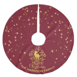 Saia Para Árvore De Natal De Poliéster Red Dourado Deer Feliz Natal