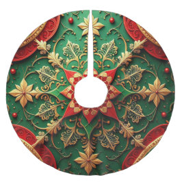 Saia Para Árvore De Natal De Poliéster Red Gold Green Decorative Tree Skirt