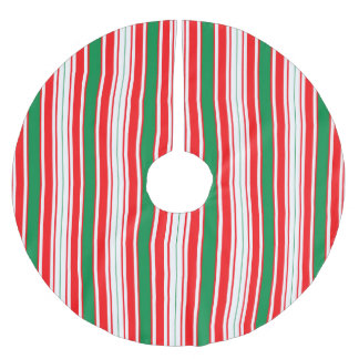 Saia Para Árvore De Natal De Poliéster Red Green & White Stripe Christmas Tree Skirt