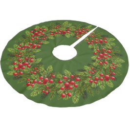 Saia Para Árvore De Natal De Poliéster Red Holly Berries Green Pine Tree Motif