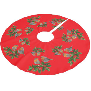 Saia Para Árvore De Natal De Poliéster Red Merry Christmas Holly Berries Xmas Bird