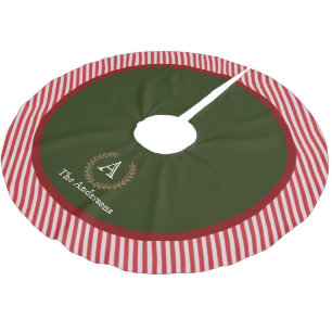 Saia Para Árvore De Natal De Poliéster REd Nome da Família Monograma de Faixa Verde