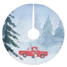 Saia Para Árvore De Natal De Poliéster Red Truck Dog Winter Snow Christmas