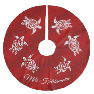 Saia Para Árvore De Natal De Poliéster Red White Mele Kalikimaka Natal