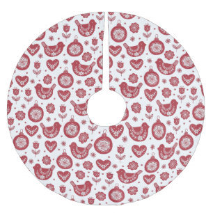 Saia Para Árvore De Natal De Poliéster Red White Nordic Bird Bulb Natal