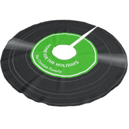 Saia Para Árvore De Natal De Poliéster Registro de vinilo retrô personalizado verde brilh