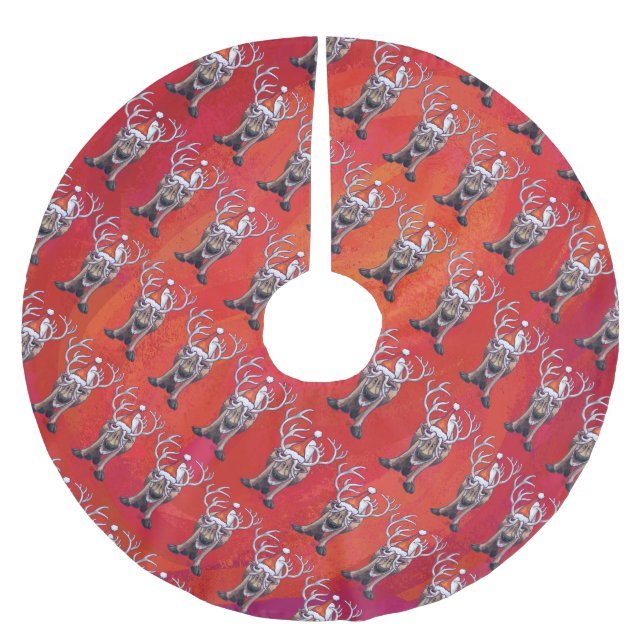 Saia Para Árvore De Natal De Poliéster Reindeer Christmas On Green (Frente)