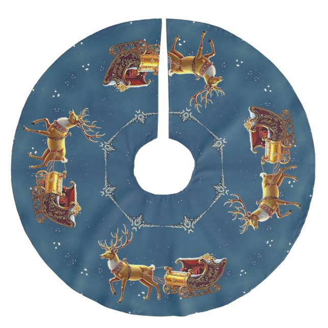 Saia Para Árvore De Natal De Poliéster Reindeer Christmas Sleigh Tree Skirt (Frente)