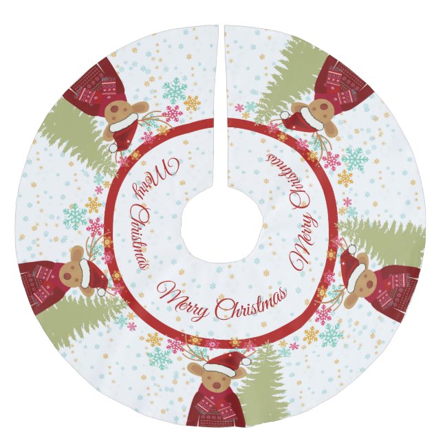 Saia Para Árvore De Natal De Poliéster Reindeer Pine Tree Snowflake Natal (Frente)