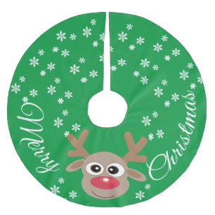 Saia Para Árvore De Natal De Poliéster Reindeon Cartoon Flocos de Neve Verde de Natal