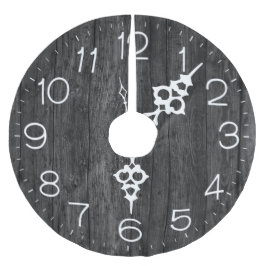 Saia Para Árvore De Natal De Poliéster Relógio Face Na Madeira Da Cinza Escura