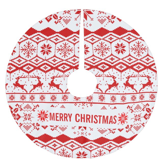 Saia Para Árvore De Natal De Poliéster Rena Vermelha Padrão de Knmit (Frente)