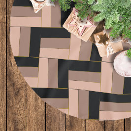 Saia Para Árvore De Natal De Poliéster Retângulos Geométricos Pretos de Mocha Castanho