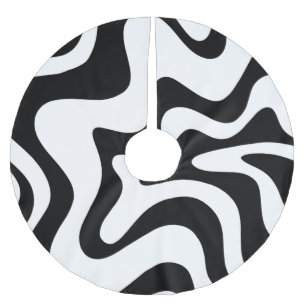 Saia Para Árvore De Natal De Poliéster Retro Líquido Swirl Trippy Preto e Branco Abstrato
