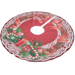 Saia Para Árvore De Natal De Poliéster Rich Red Ombre Lace com Frota de Natal