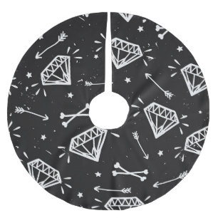 Saia Para Árvore De Natal De Poliéster Rock Grunge: diamantes, padrão ósseo.