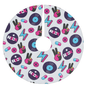 Saia Para Árvore De Natal De Poliéster Rockin' Hippie: Padrão Vinyl Vintage