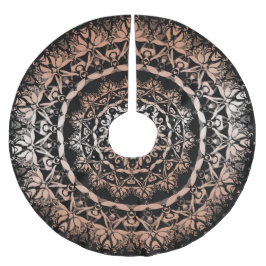 Saia Para Árvore De Natal De Poliéster Rosa Dourado Preto Floral Mandala