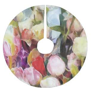 Saia Para Árvore De Natal De Poliéster Rosa moderno Tulipa Buquê: pintura a óleo de Abstr